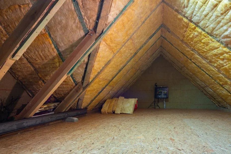 Attic with insulation installed between the ceiling joists