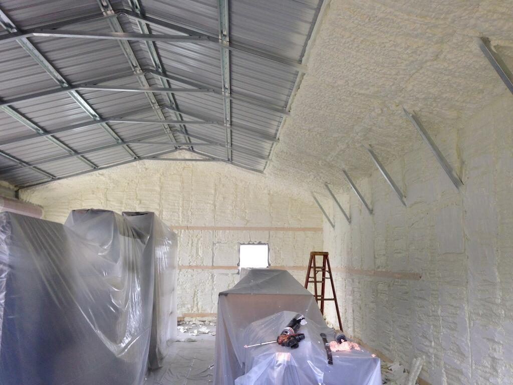 Spray foam insulation installed in a commercial building interior